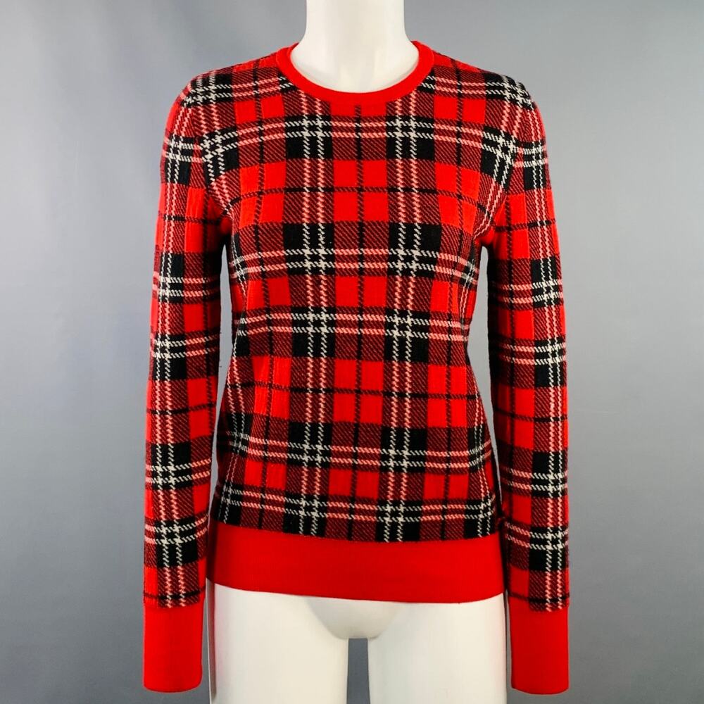 EQUIPMENT Size S Red Black White Wool Blend Plaid Crew Neck Pullover